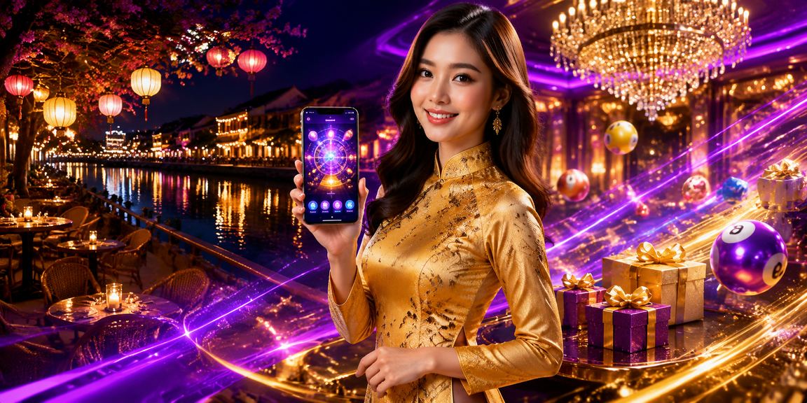 Người dùng Hội An trong áo dài truyền thống tham gia xổ số và game trực tuyến